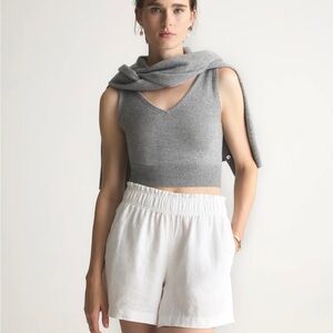 Quince High Waist White Linen Shorts